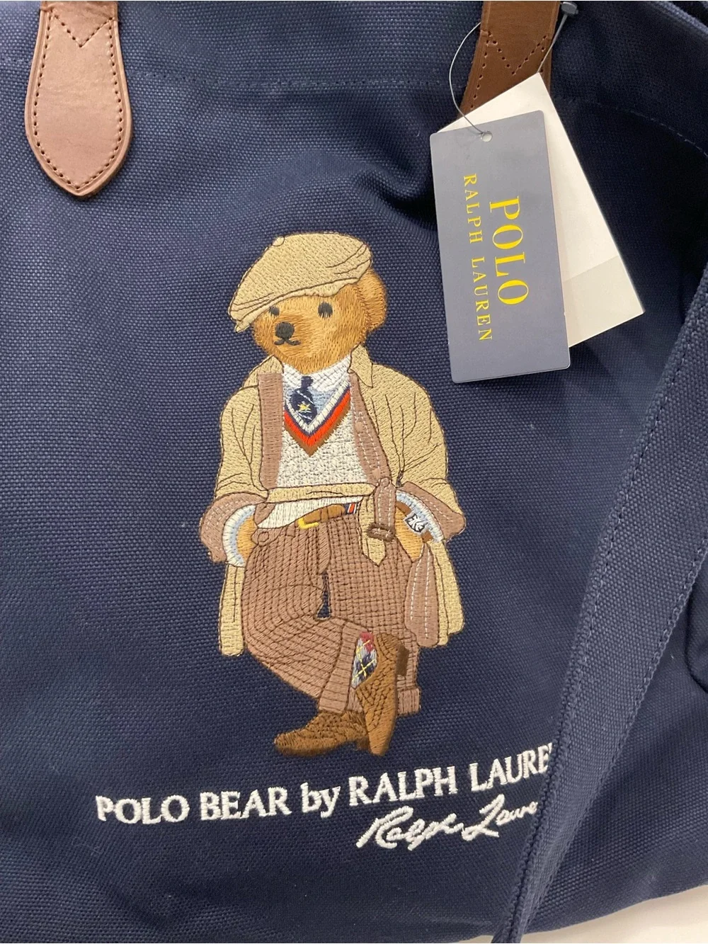 Polo Ralph Lauren Navy Blue HERITAGE BEAR Canvas Embroidered SHOPPER Tote Bag